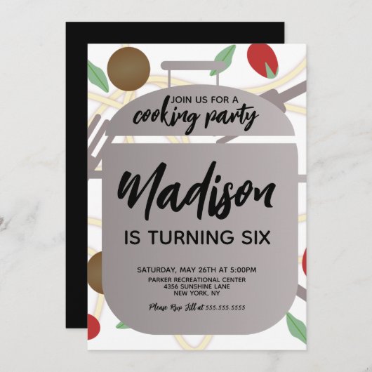 パスタ料理誕生日パーティーの招待 招待状 (正面/裏面)