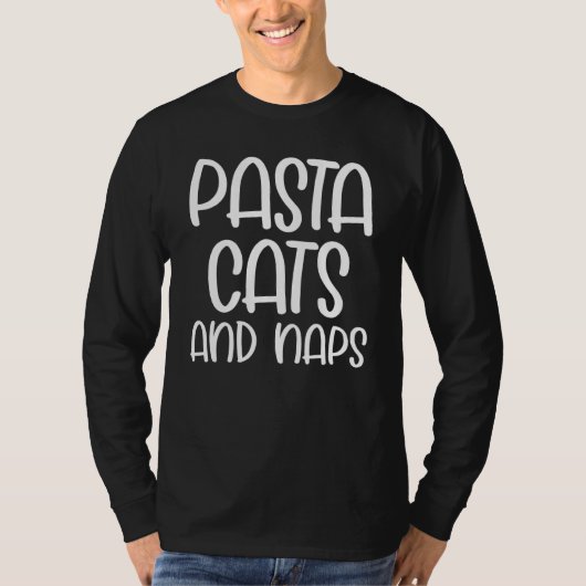 パスタ猫と昼寝スナック猫スローガン Tシャツ (正面)