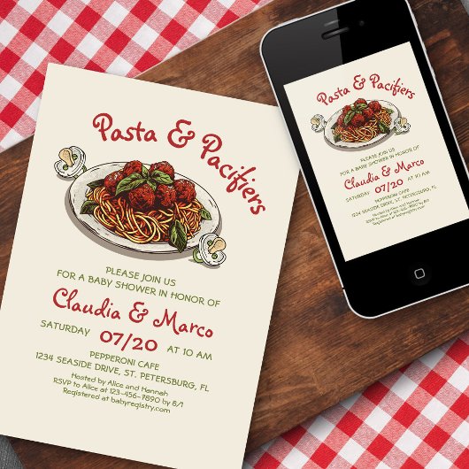 パスタ&パシファイアイタリアンベビーシャワー 招待状