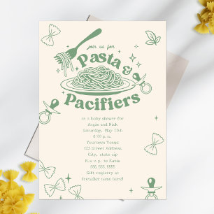 パスタ&パシファイアドールセージ緑のベビーシャワー 招待状