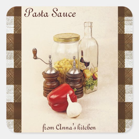 パスタ、唐辛子、塩、スパイスソースラベル スクエアシール (正面)