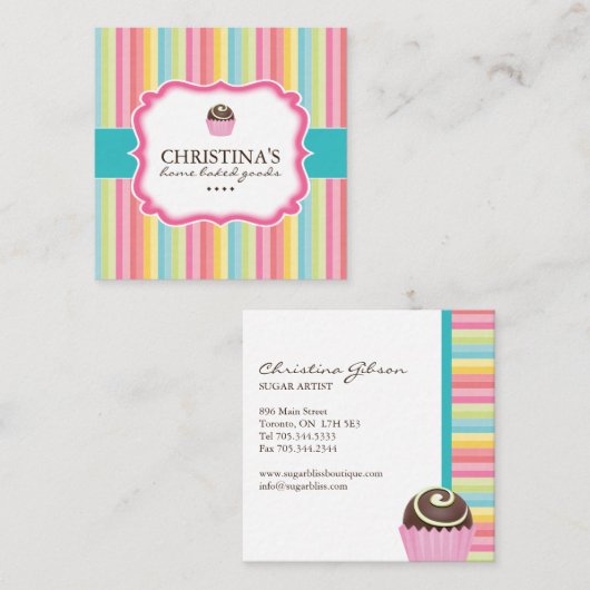 パステお洒落ルストライプズケーキボール名刺 スクエア名刺 (正面/裏面)