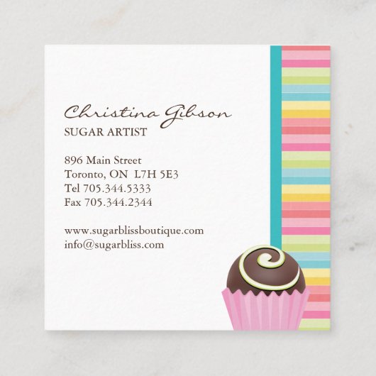 パステお洒落ルストライプズケーキボール名刺 スクエア名刺 (裏面)