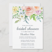 パステかわいらしルウォーターカラーフローラブライダルシャワー 招待状 (正面)