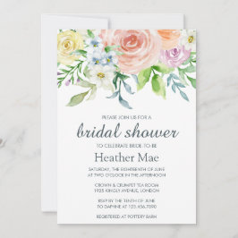 パステかわいらしルウォーターカラーフローラブライダルシャワー 招待状
