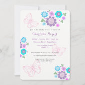パステかわいらしルバターフライズフローラポジーベビーシャワー 招待状 (正面)