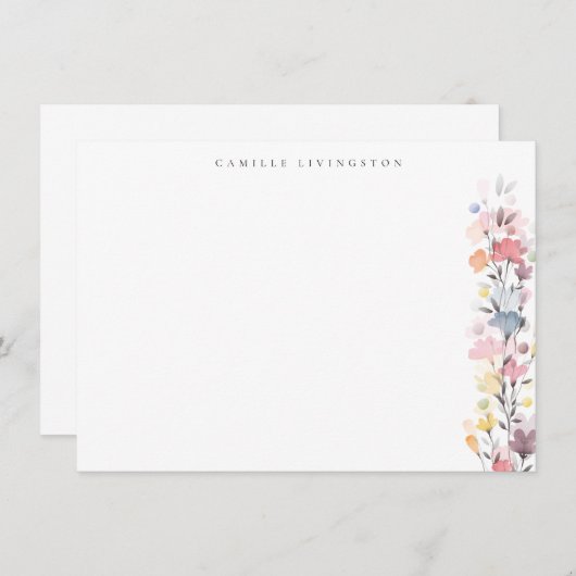 パステかわいらしル水色フローラパーソナライズされた ノートカード (正面/裏面)