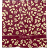 パステエレガントルイエロー葉ズデイジーブルゴーニュ シャワーカーテン (正面)