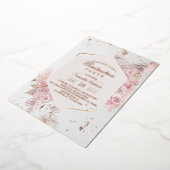 パステエレガントルピンクフローラフレームファンシーバラ金ゴールド  箔招待状 (回転した状態)