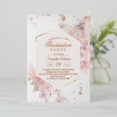 パステエレガントルピンクフローラフレームファンシーバラ金ゴールド  箔招待状 (立ち正面)