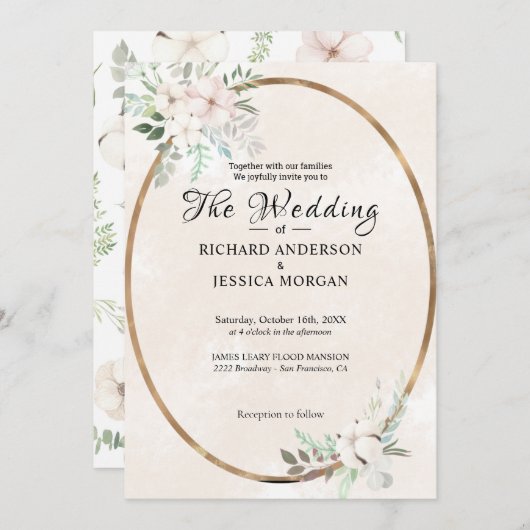 パステエレガントル水色フローラ 招待状 (正面/裏面)