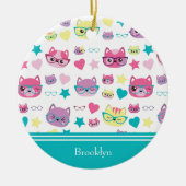 パステカッコいいルキャッツwメガネパターン、ティール（緑がかった色）クリスマス セラミックオーナメント (正面)