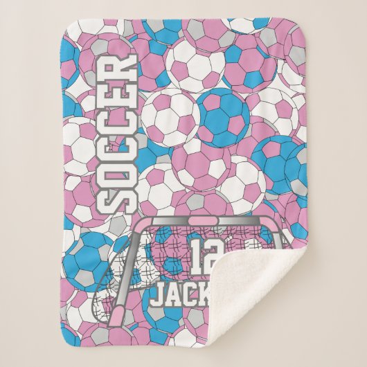 パステカラフルルサッカーボールコラージュと文字 シェルパブランケット (正面)