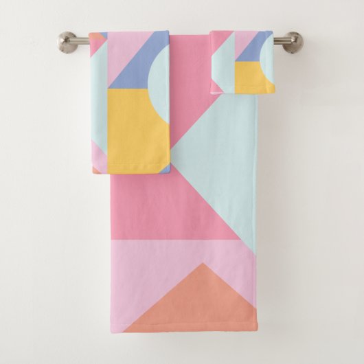 パステカラフルルピンクと青の図形 バスタオルセット (インサイチュ)