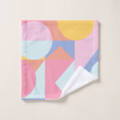 パステカラフルルピンクと青の図形 バスタオルセット (ウォッシュタオル)