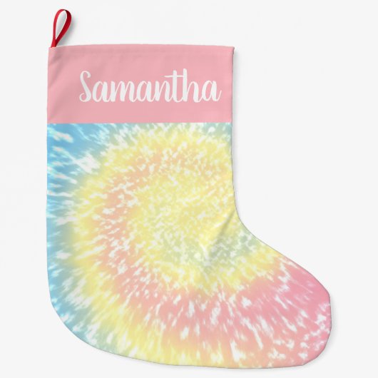 パステパーソナライズされたル絞り染め旋回トレンディー ラージクリスマスストッキング (正面)