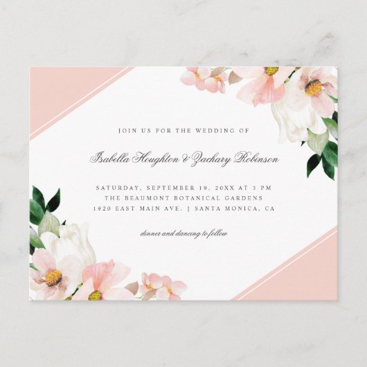 パステモダンルピンクコーナーズフローラ結婚ズ インビテーションポストカード (正面)