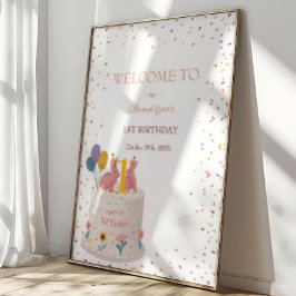 パステルうさぎ双子ちゃん 1歳の誕生日パーティーへようこそ ポスター