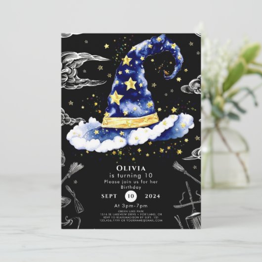 パステルおもしろいお洒落ウィザード誕生日 招待状 (スタンド正面)