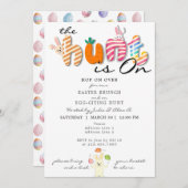 パステルおもしろいイースターカラフルブランチ卵狩りバニー 招待状 (正面/裏面)