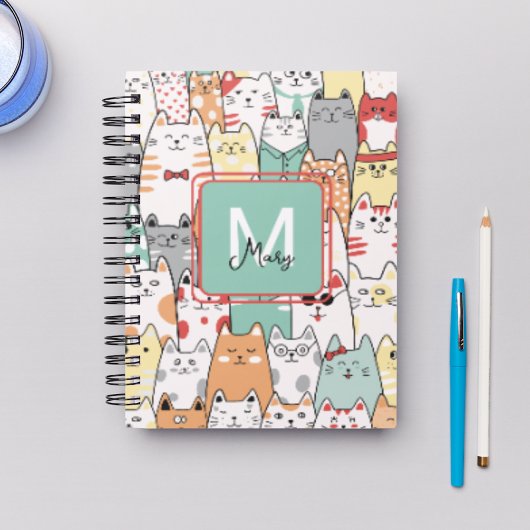 パステルおもしろいキャッツ新学期モノグラム名オン ノートブック