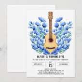 パステルおもしろいギターボーイ誕生日 招待状 (正面/裏面)