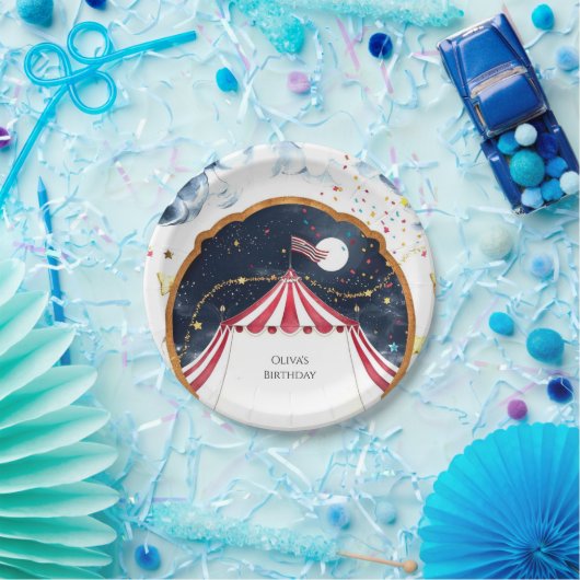 パステルおもしろいサーカス誕生日 ペーパープレート (パーティー)