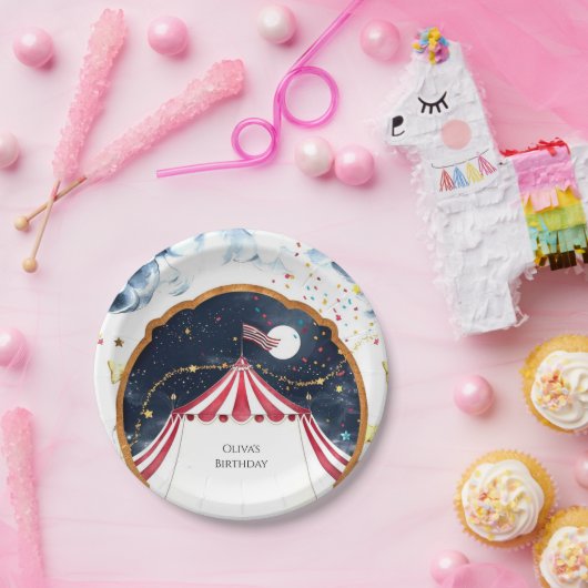 パステルおもしろいサーカス誕生日 ペーパープレート (パーティー)