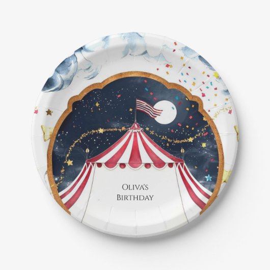 パステルおもしろいサーカス誕生日 ペーパープレート (正面)