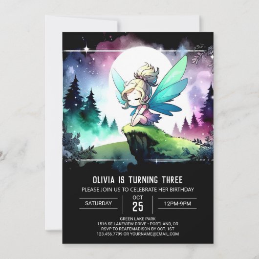 パステルおもしろいフェアリー誕生日 招待状 (正面)