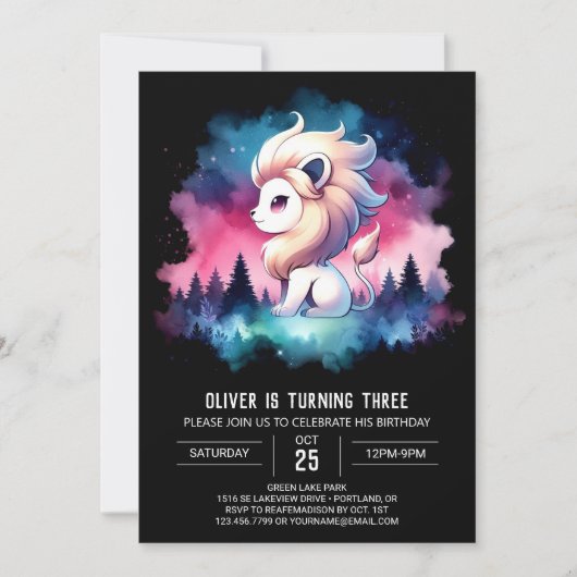 パステルおもしろいライオン誕生日 招待状 (正面)