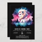 パステルおもしろいライオン誕生日 招待状 (正面/裏面)