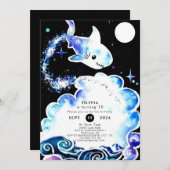 パステルおもしろい水中シャーク誕生日 招待状 (正面/裏面)