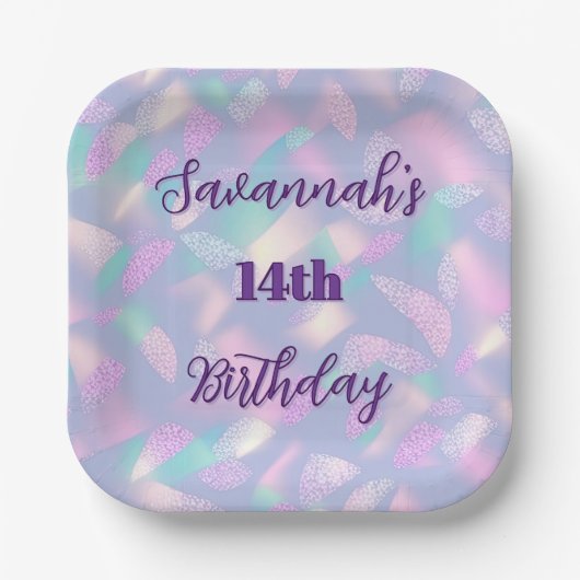パステルお洒落イリディセント誕生祝い ペーパープレート (正面)