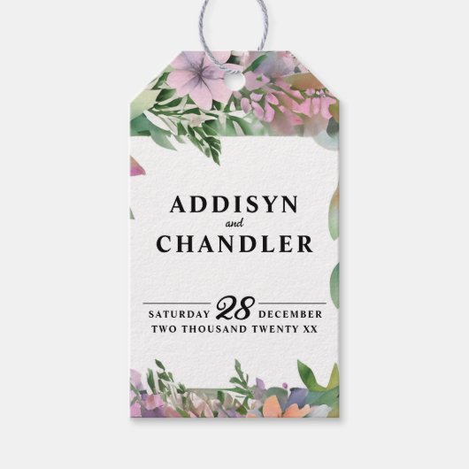 パステルお洒落ウォーターカラーワイルドフラワー結婚ズ ギフトタグ (正面)