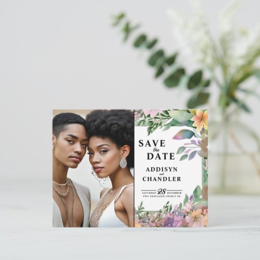 パステルお洒落ウォーターカラーワイルドフラワー結婚ズ シーズンポストカード (スタンド正面)