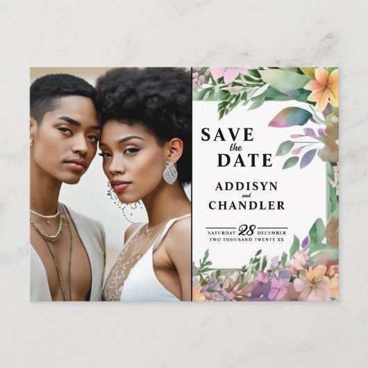 パステルお洒落ウォーターカラーワイルドフラワー結婚ズ シーズンポストカード (正面)