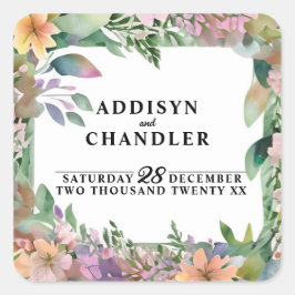 パステルお洒落ウォーターカラーワイルドフラワー結婚ズ スクエアシール