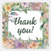 パステルお洒落ウォーターカラーワイルドフラワー結婚ズ スクエアシール (正面)