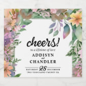 パステルお洒落ウォーターカラーワイルドフラワー結婚ズ スパークリングワインラベル (シングルラベル)