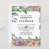 パステルお洒落ウォーターカラーワイルドフラワー結婚ズ 招待状 (正面)