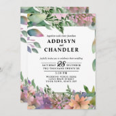 パステルお洒落ウォーターカラーワイルドフラワー結婚ズ 招待状 (正面/裏面)