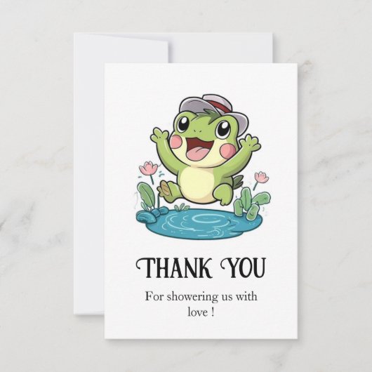 パステルお洒落カエル赤ちゃんシャワー サンキューカード (正面)
