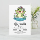 パステルお洒落カエル赤ちゃんシャワー 招待状 (スタンド正面)