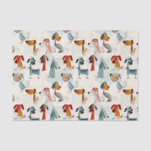 パステルお洒落カルクの可愛いカラフル犬 薄葉紙 (正面)