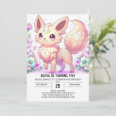 パステルお洒落キツネデジタル誕生日 招待状 (スタンド正面)