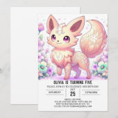 パステルお洒落キツネデジタル誕生日 招待状 (正面/裏面)