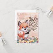パステルお洒落キツネ誕生日 カード (正面/裏面インサイチュ)