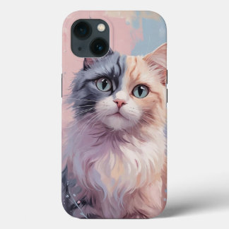 パステルお洒落キャットハーフグレー、ハーフジンジャーフェリ iPhone 13ケース