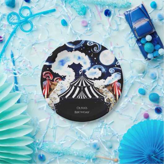 パステルお洒落サーカス誕生日 ペーパープレート (パーティー)